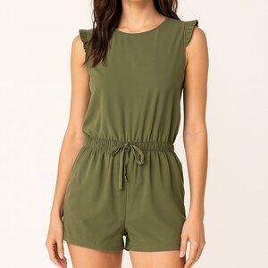 Albion Fit Green Ruffle‎ Trimmed Sprinter Shorts Romper Size Large